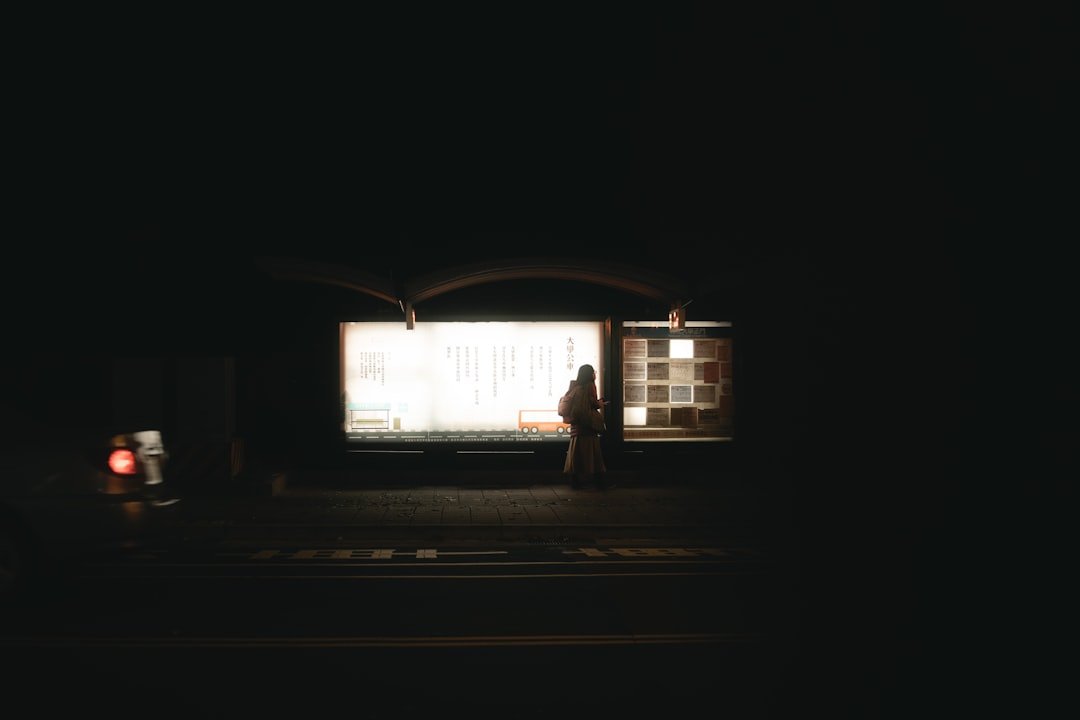 a person standing in front of a tv in a dark room